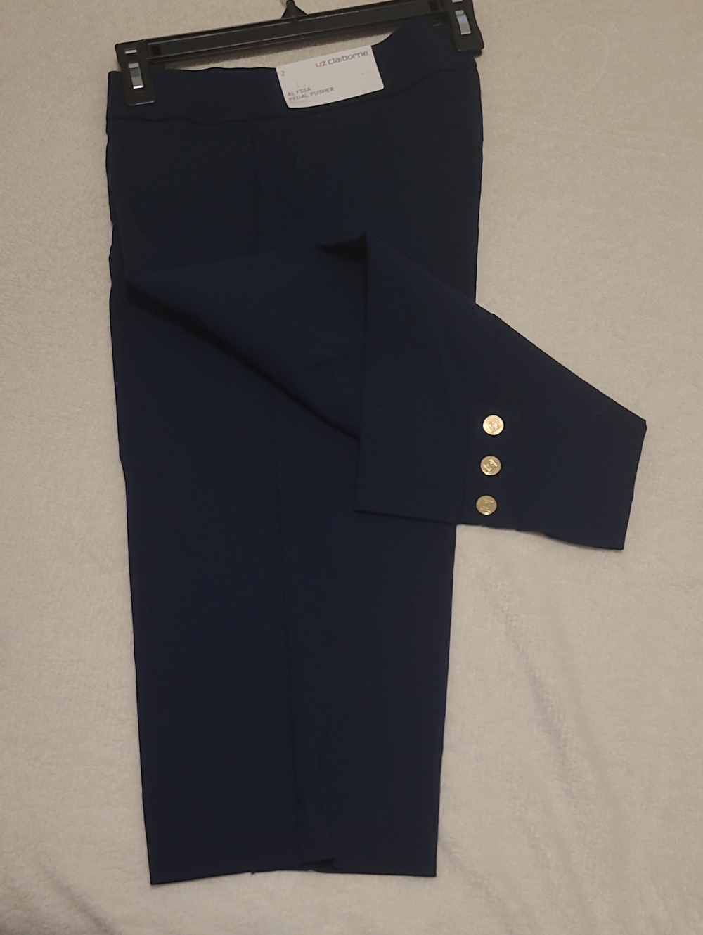 Liz Claiborne Navy Cropped Pants with Gold Buttons